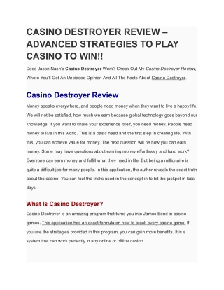 Casino Destroyer Review-Advanced Strategies To Play