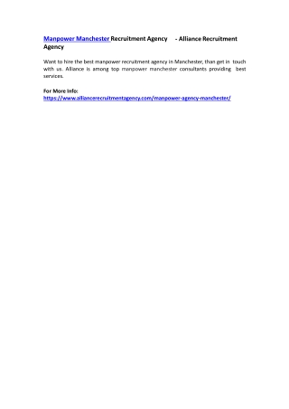 Manpower Manchester Recruitment Agency  - Alliance Recruitment Agency