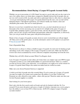 Recommendations About Purchasing A Lol Account Securely