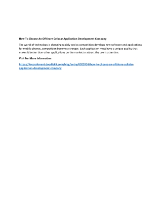 How To Choose An Offshore Cellular Application Development Company