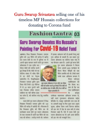 Guru Swarup Srivastava selling one of his timeless MF Hussain collections for donating to Corona fund