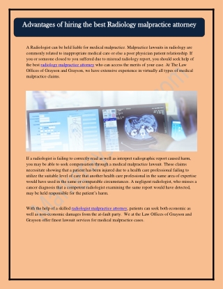 Highly skilled Radiology malpractice attorney | Grayson & Grayson