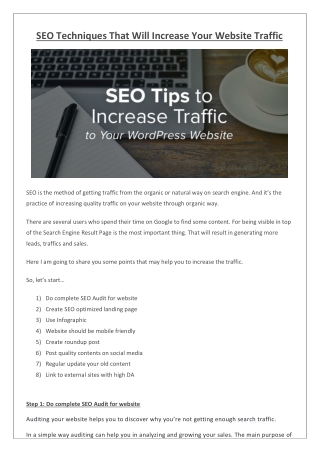 SEO Techniques That Will Increase Your Website Traffic