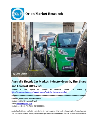 Australia Electric Car Market Trends, Size, Competitive Analysis and Forecast - 2019-2025