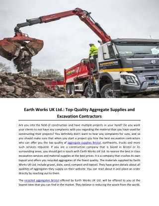 Earth Works UK Ltd- Top-Quality Aggregate Supplies and Excavation Contractors