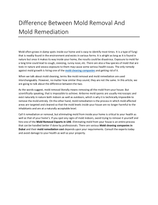 Difference Between Mold Removal And Mold Remediation