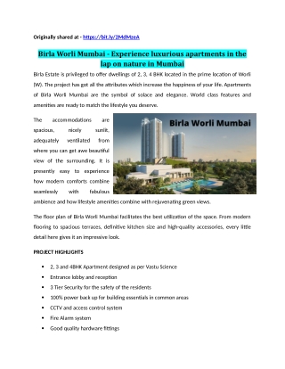 Birla Worli Mumbai - Experience luxurious apartments in the lap on nature in Mumbai!!