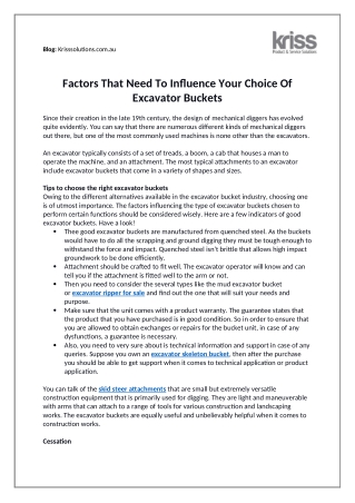 Factors That Need to Influence Your Choice of Excavator Buckets