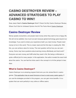 Casino Destroyer Review - Advanced Strategies To Play