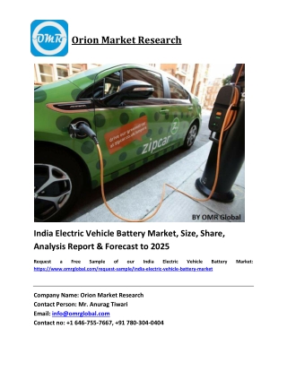 India Electric Vehicle Battery Market Growth, Size, Share, Industry Report and Forecast 2019-2025