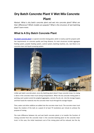 Dry Batch Concrete Plant V Wet Mix Concrete Plant