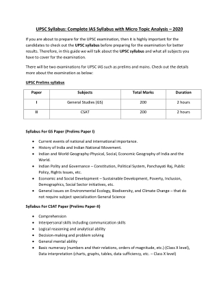 UPSC Syllabus: Complete IAS Syllabus with Micro Topic Analysis – 2020