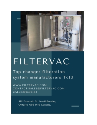 Advanced Tap changer oil filtration system (TCF3 & TCF5) – Filtervac