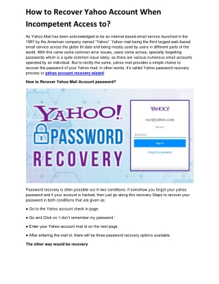 How to Recover Yahoo Account When Incompetent Access to?