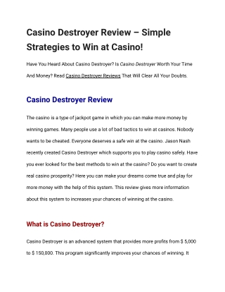 Casino Destroyer Review - 32 Secret Formula To Win At The ...