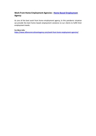 Work From Home Employment Agencies - Home Based Employment Agency