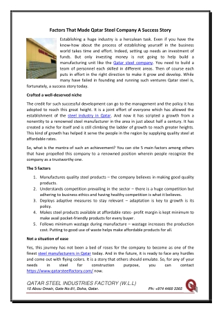 Factors That Made Qatar Steel Company A Success Story