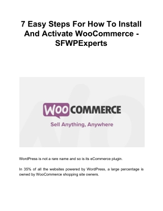 7 Easy Steps For How To Install And Activate WooCommerce - SFWPExperts