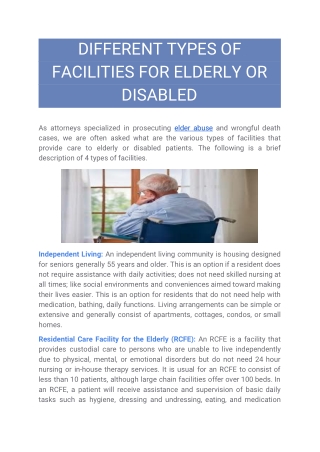 Different Types of Facilities For Elderly or Disabled