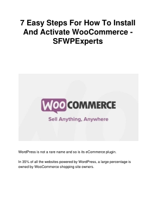 7 Easy Steps For How To Install And Activate WooCommerce - SFWPExperts