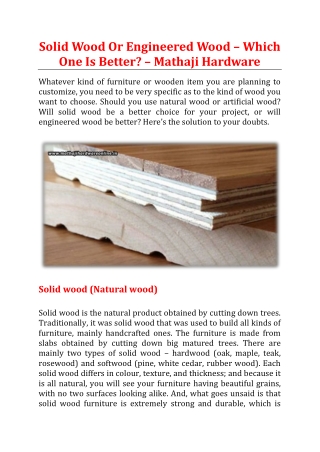 Solid Wood Or Engineered Wood – Which One Is Better? - Mathaji Hardware