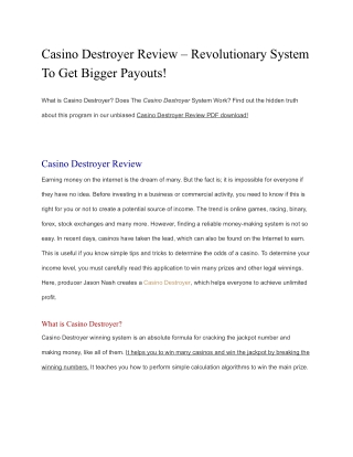 Casino Destroyer Review - Revolutionary System To Get
