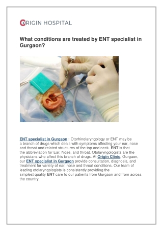 What conditions are treated by ENT specialist in Gurgaon?