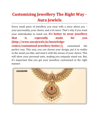 Customizing Jewellery The Right Way - Aura Jewlels