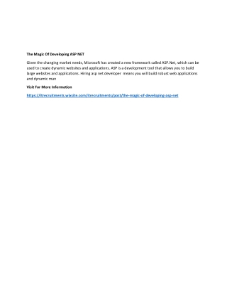 The Magic Of Developing ASP NET