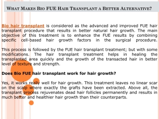 What Makes Bio FUE Hair Transplant a Better Alternative?