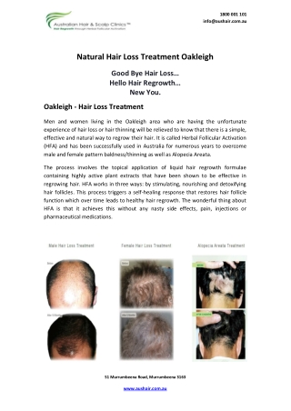 Natural Hair Loss Treatment Oakleigh