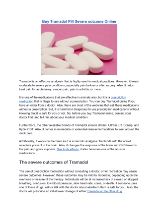 Buy Tramadol Pill Severe outcome Online