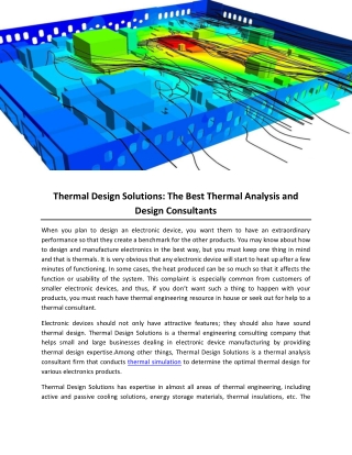 Thermal Design Solutions- The Best Thermal Analysis and Design Consultants