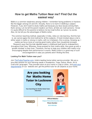 How to get Maths Tuition Near me? Find Out the easiest way!