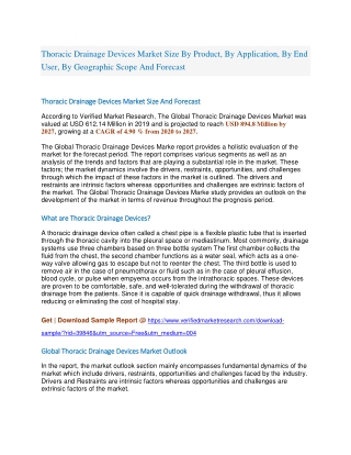 Thoracic Drainage Devices Market Size By Product, By Application, By End User, By Geographic Scope And Forecast