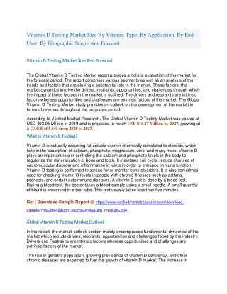 Vitamin D Testing Market Size By Vitamin Type, By Application, By End-User, By Geographic Scope And Forecast