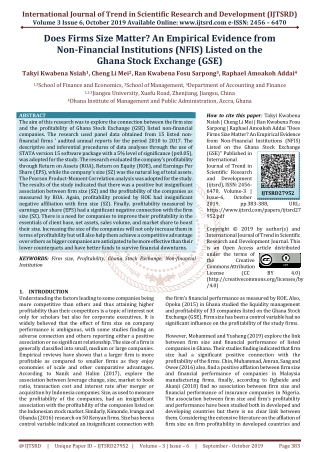 Does Firms Size Matter An Empirical Evidence from Non Financial Institutions NFIS Listed on the Ghana Stock Exchange GSE