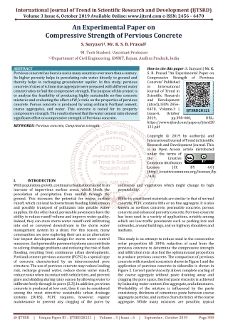 An Experimental Paper on Compressive Strength of Pervious Concrete