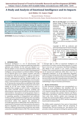 A Study and Analysis of Emotional Intelligence and its Impacts