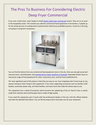 The Pros To Business For Considering Electric Deep Fryer Commercial