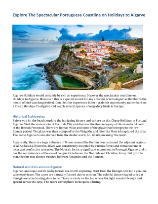 Explore The Spectacular Portuguese Coastline on Holidays to Algarve