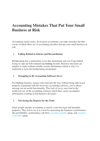 Accounting Mistakes That Put Your Small Business at Risk
