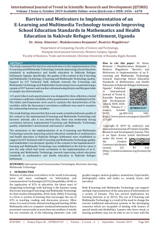 Barriers and Motivators to Implementation of an E Learning and Multimedia Technology towards Improving School Education