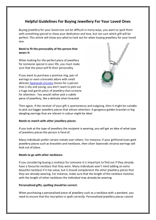 Helpful Guidelines For Buying Jewellery For Your Loved Ones