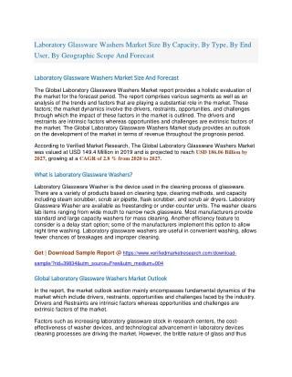 Laboratory Glassware Washers Market Size By Capacity, By Type, By End User, By Geographic Scope And Forecast