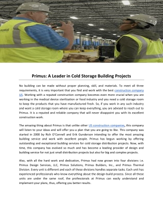 Primus: A Leader in Cold Storage Building Projects