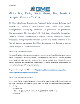 Global Drug Eluting Stents Market Size, Trends, Analysis - Forecasts to 2026