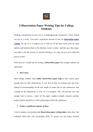 5 Dissertation Paper Writing Tips for College Students