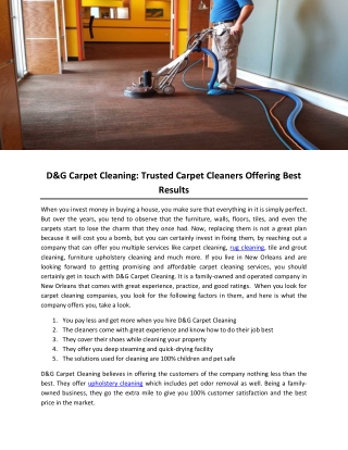 D&G Carpet Cleaning- Trusted Carpet Cleaners Offering Best Results