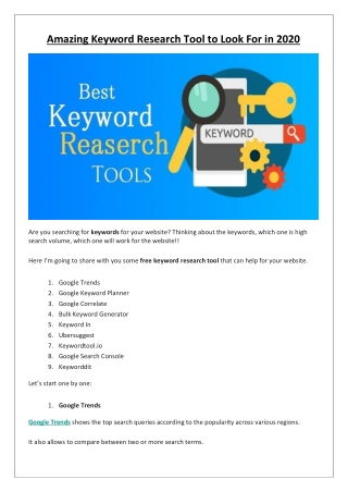 Amazing Keyword Research Tool To Look For in 2020